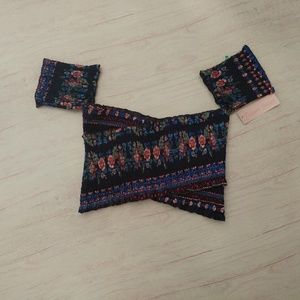 Flying Tomato Blue Print Crop Top Size Med NWT